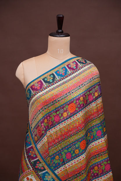 Kashmiri Pashmina Story Telling Saree -Multicolor on Teal Blue