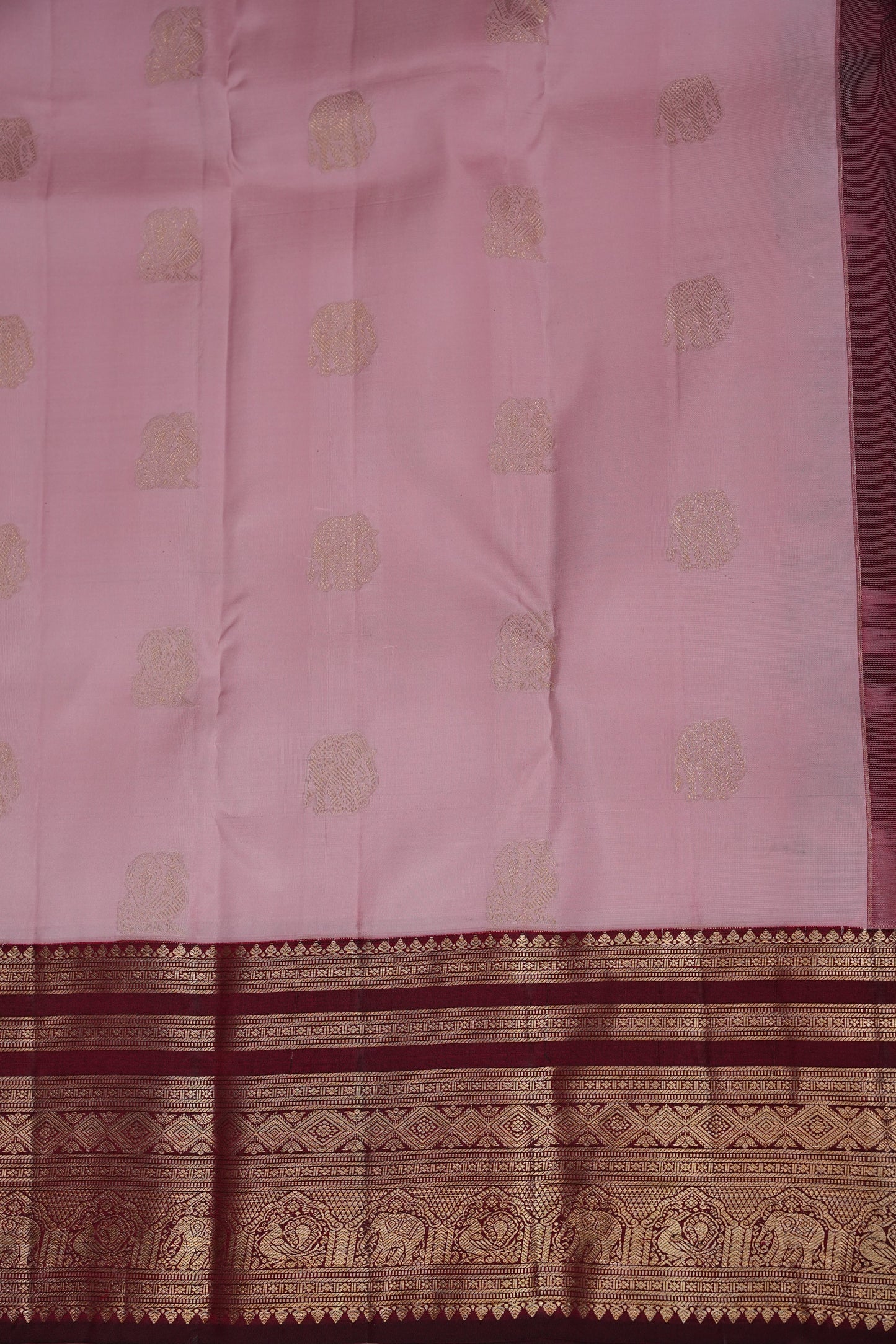 Baby Pink & Wine Pure Kanchipuram Silk Saree | Silk Mark Certified