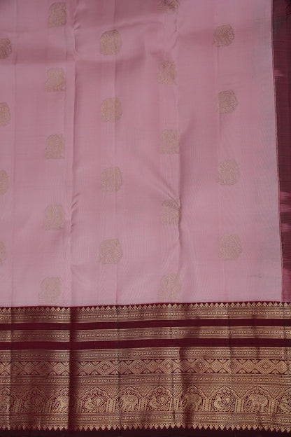 Baby Pink & Wine Pure Kanchipuram Silk Saree | Silk Mark Certified
