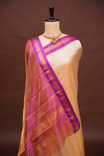 Tissue Mangalgiri Kuppadam Pattu Saree - Ivory & Pink