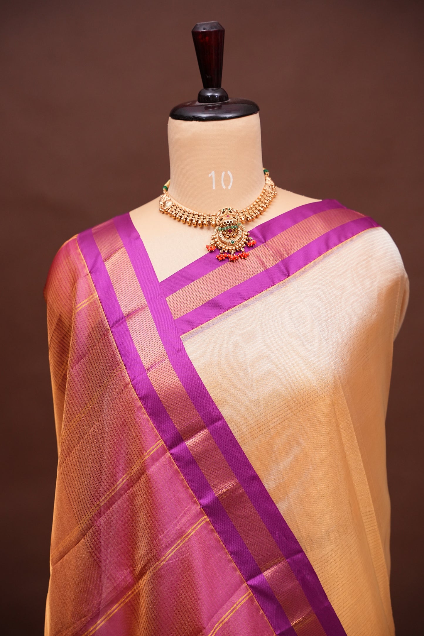 Tissue Mangalgiri Kuppadam Pattu Saree - Ivory & Pink