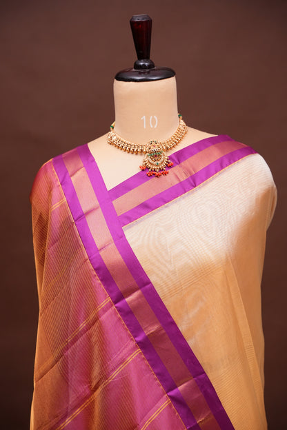 Tissue Mangalgiri Kuppadam Pattu Saree - Ivory & Pink