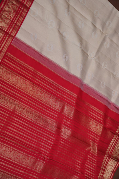 Ivory White & Deep Red Pure Kanchipuram Silk Saree | Silk Mark Certified