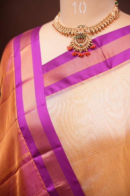 Tissue Mangalgiri Kuppadam Pattu Saree - Ivory & Pink