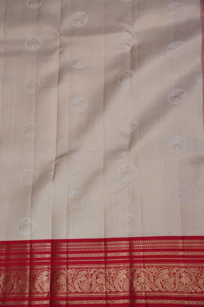 Ivory White & Deep Red Pure Kanchipuram Silk Saree | Silk Mark Certified