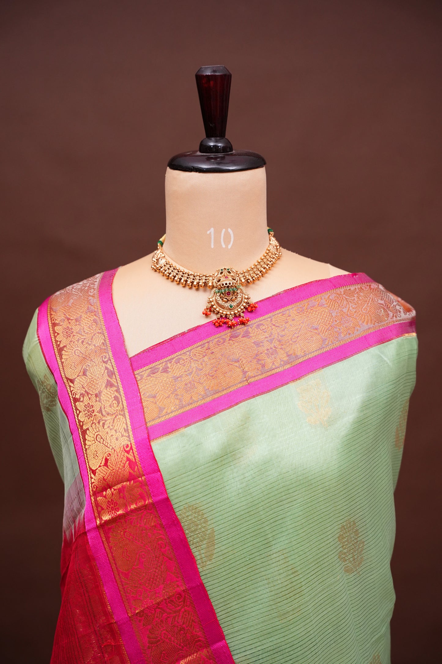 Mangalgiri Kuppadam Pattu Saree - Pistachio & Pink