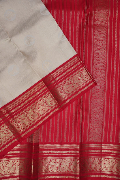 Ivory White & Deep Red Pure Kanchipuram Silk Saree | Silk Mark Certified