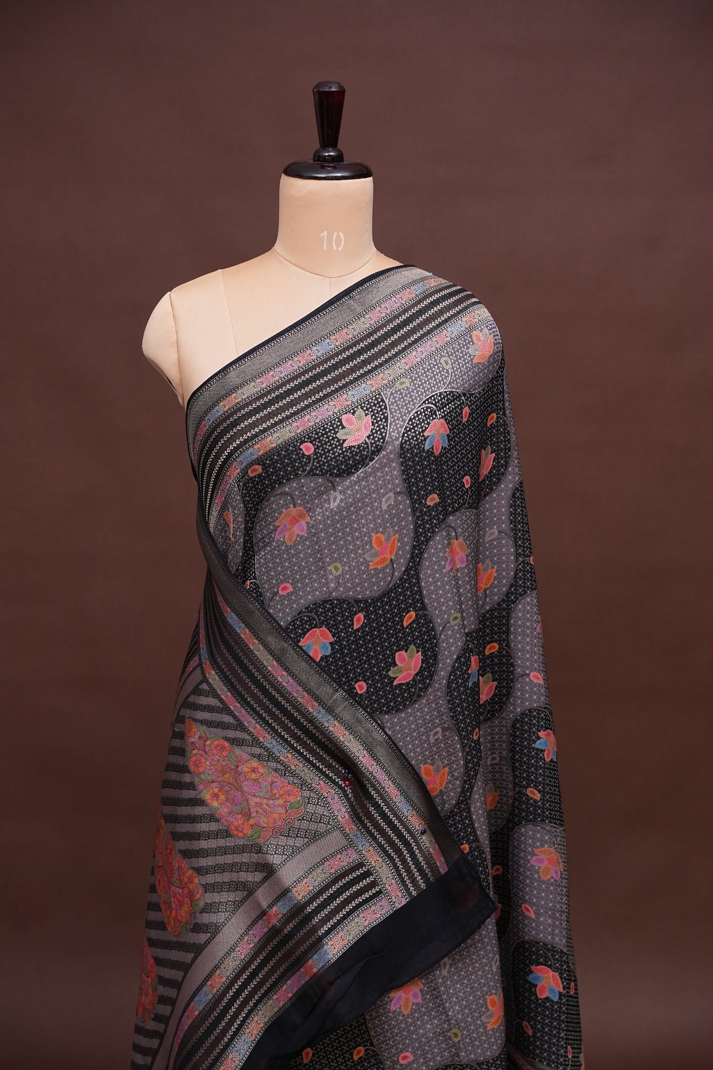 Kashmiri Pashmina Mellow Tissue Saree - Black