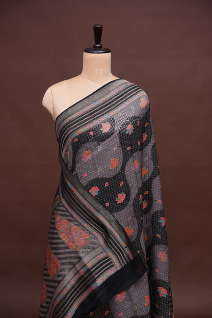 Kashmiri Pashmina Mellow Tissue Saree - Black