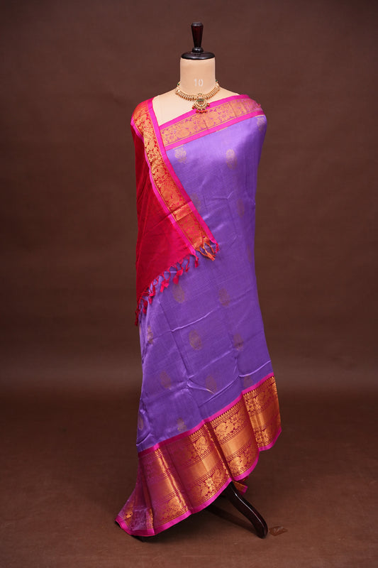 Mangalgiri Kuppadam Pattu Saree - Lavender & Pink