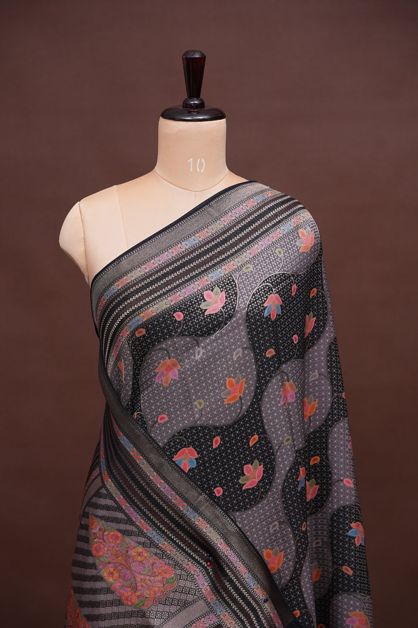 Kashmiri Pashmina Mellow Tissue Saree - Black