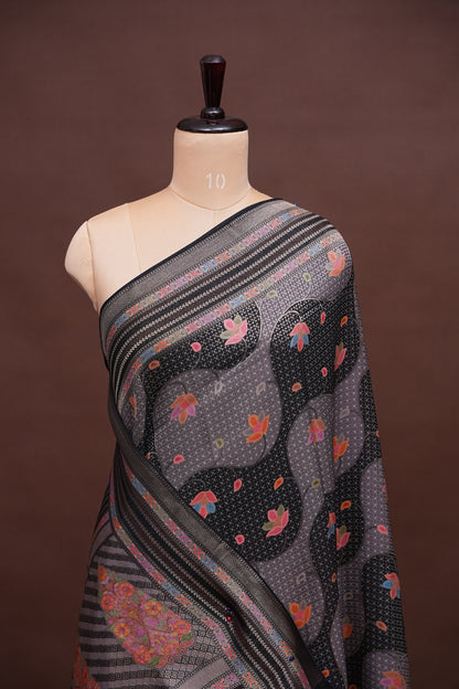 Kashmiri Pashmina Mellow Tissue Saree - Black