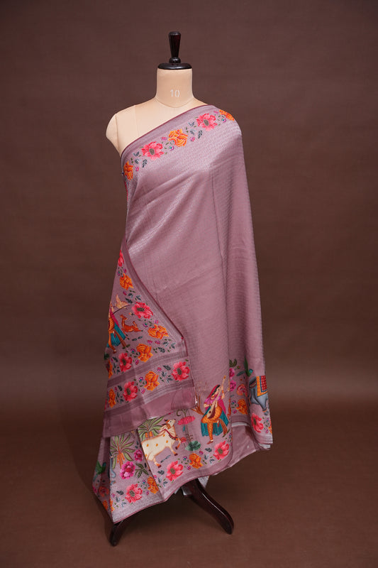 Kashmiri Pashmina Mellow Tissue Saree - Mauve Pink