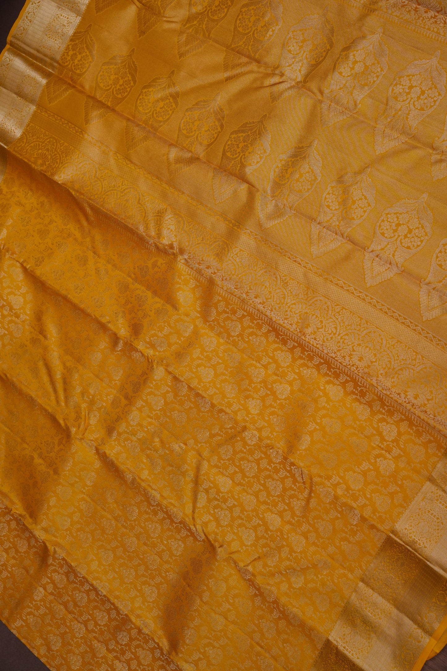 Mustard Yellow Pure Kanchivaram Silk Brocade Saree|Silk Mark Certified.
