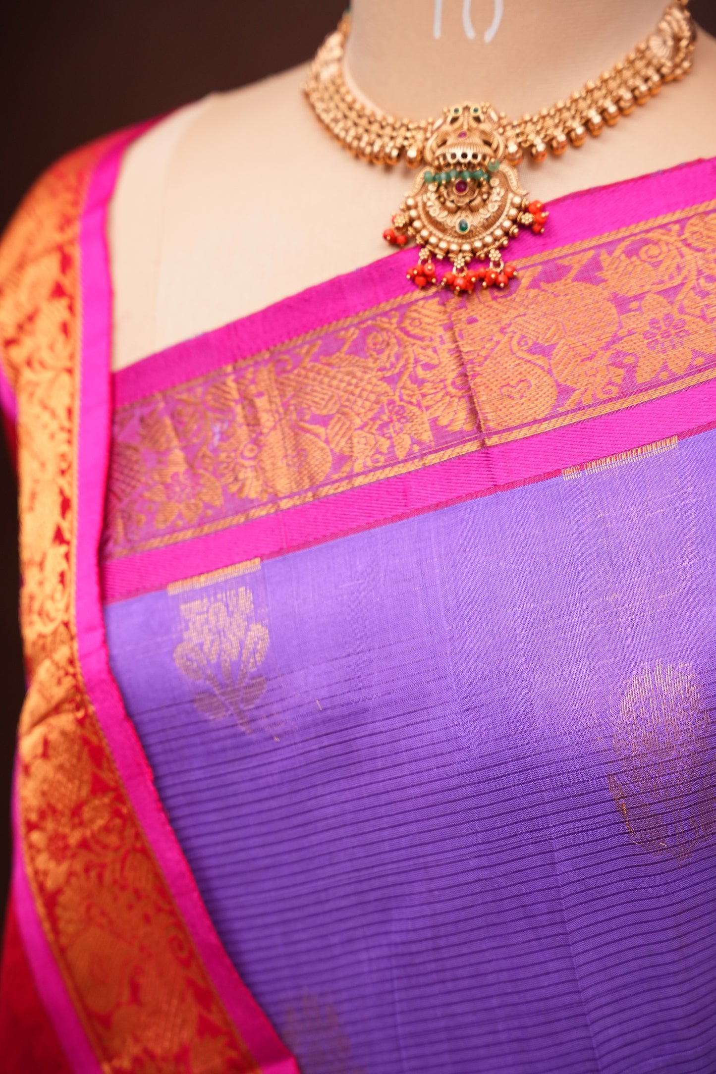 Mangalgiri Kuppadam Pattu Saree - Lavender & Pink