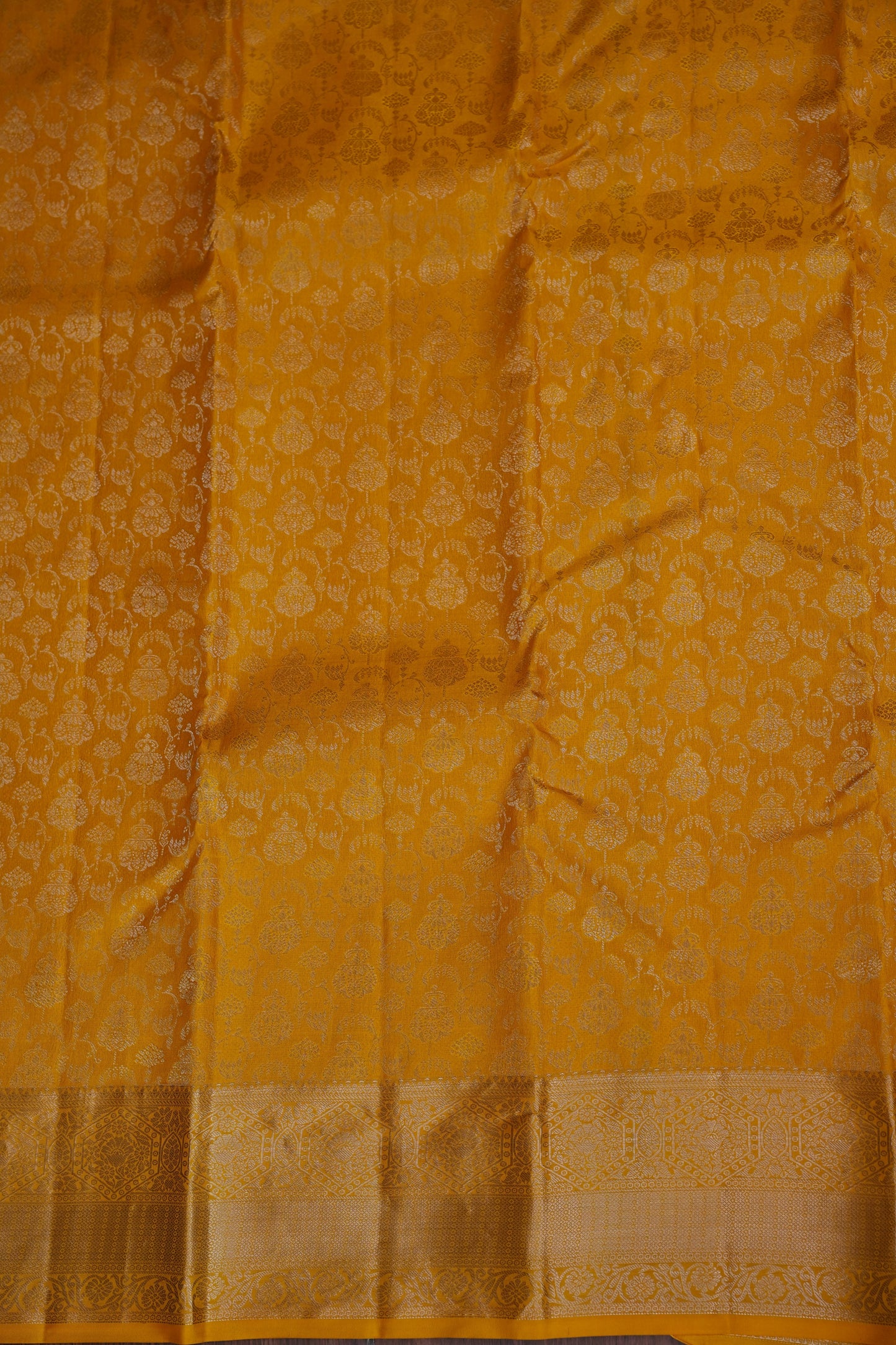 Mustard Yellow Pure Kanchivaram Silk Brocade Saree|Silk Mark Certified.