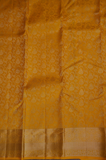 Mustard Yellow Pure Kanchivaram Silk Brocade Saree|Silk Mark Certified.
