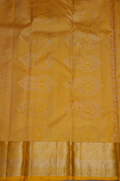 Mustard Yellow Pure Kanchivaram Silk Brocade Saree|Silk Mark Certified.