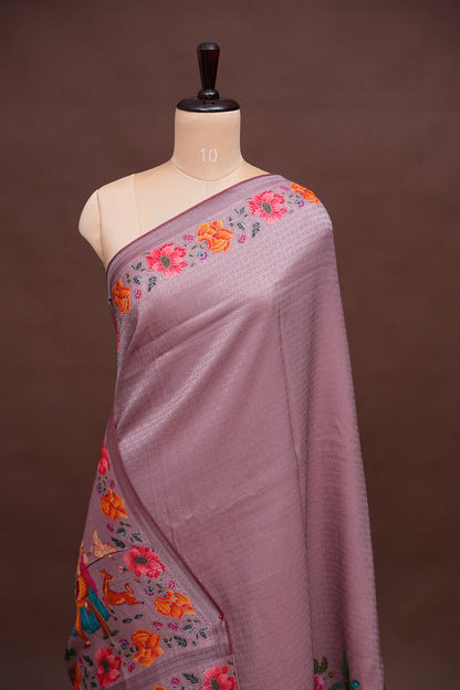 Kashmiri Pashmina Mellow Tissue Saree - Mauve Pink