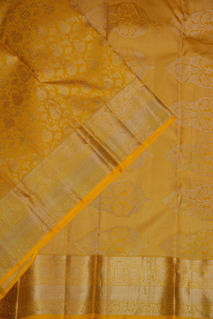 Mustard Yellow Pure Kanchivaram Silk Brocade Saree|Silk Mark Certified.