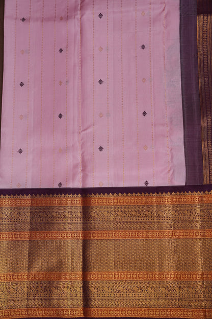 Baby Pink Pure Kanchipuram Silk Saree with Royal Violet Zari Border|Silk Mark Certified