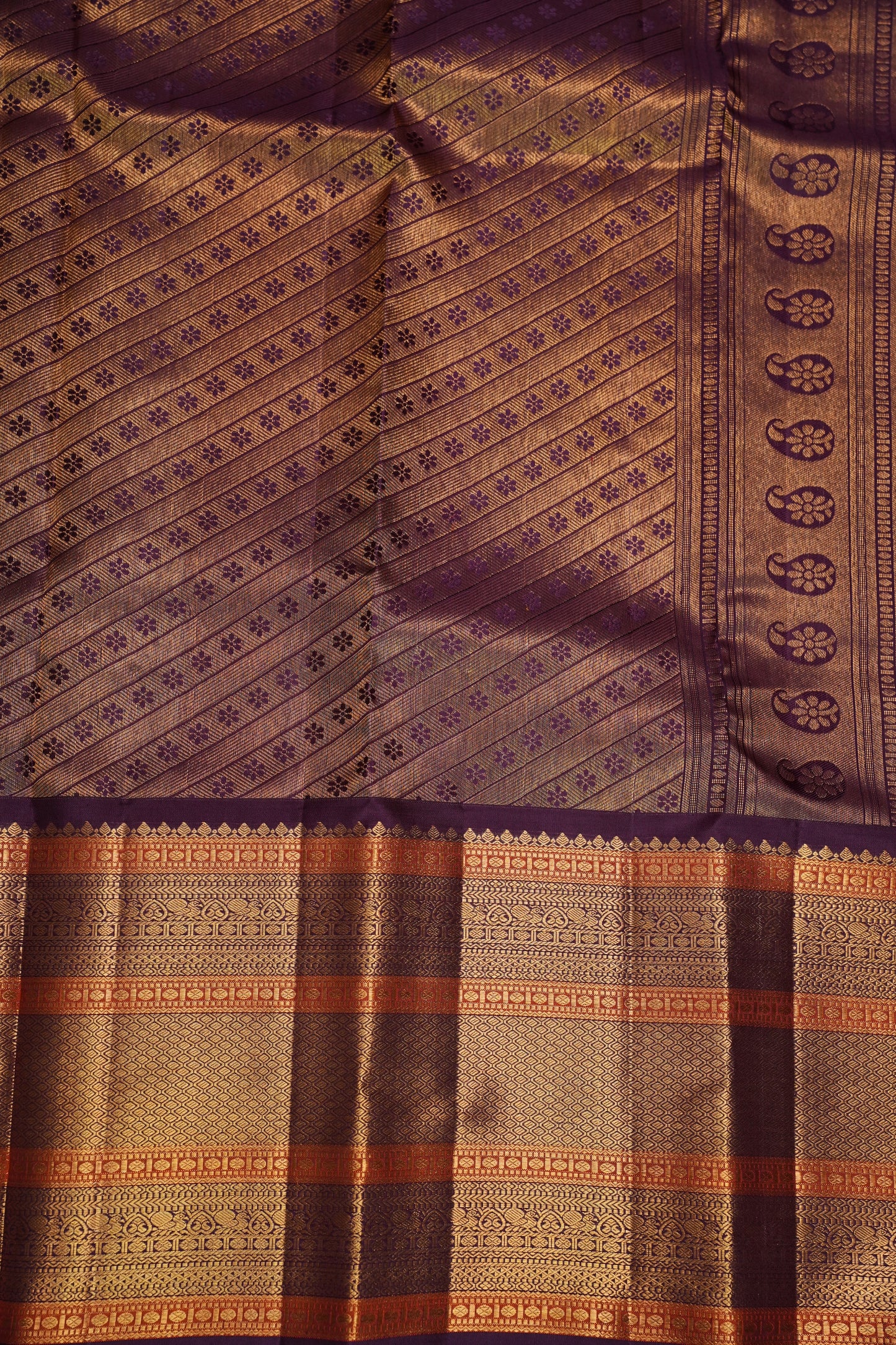 Baby Pink Pure Kanchipuram Silk Saree with Royal Violet Zari Border|Silk Mark Certified