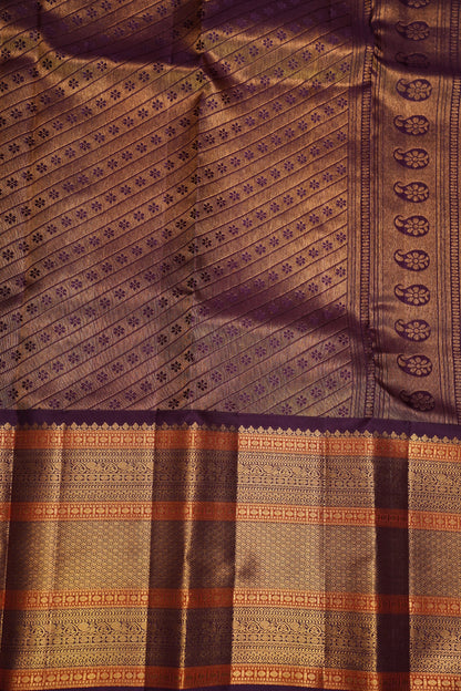 Baby Pink Pure Kanchipuram Silk Saree with Royal Violet Zari Border|Silk Mark Certified