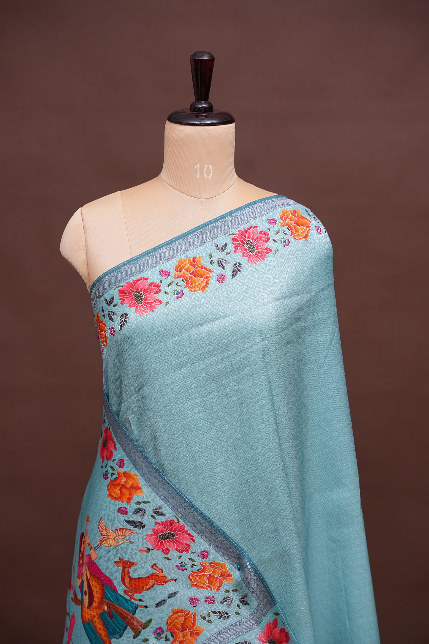 Kashmiri Pashmina Mellow Tissue Saree - Aqua Blue