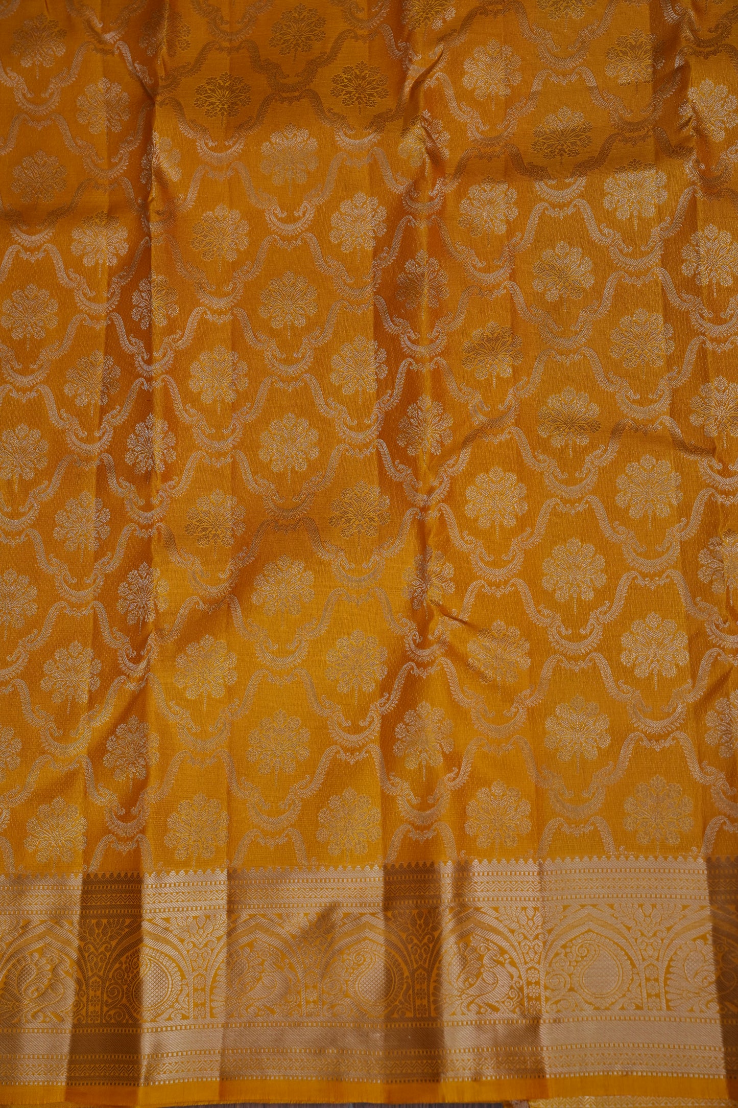 Mustard Gold Pure Kanchivaram Silk Saree|Silk Mark Certified.