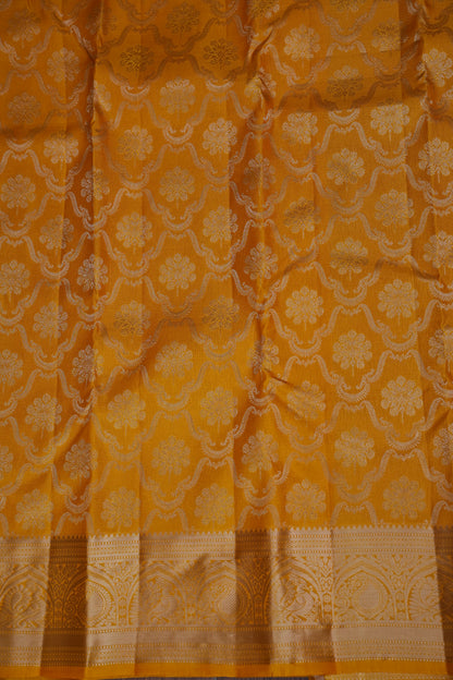 Mustard Gold Pure Kanchivaram Silk Saree|Silk Mark Certified.