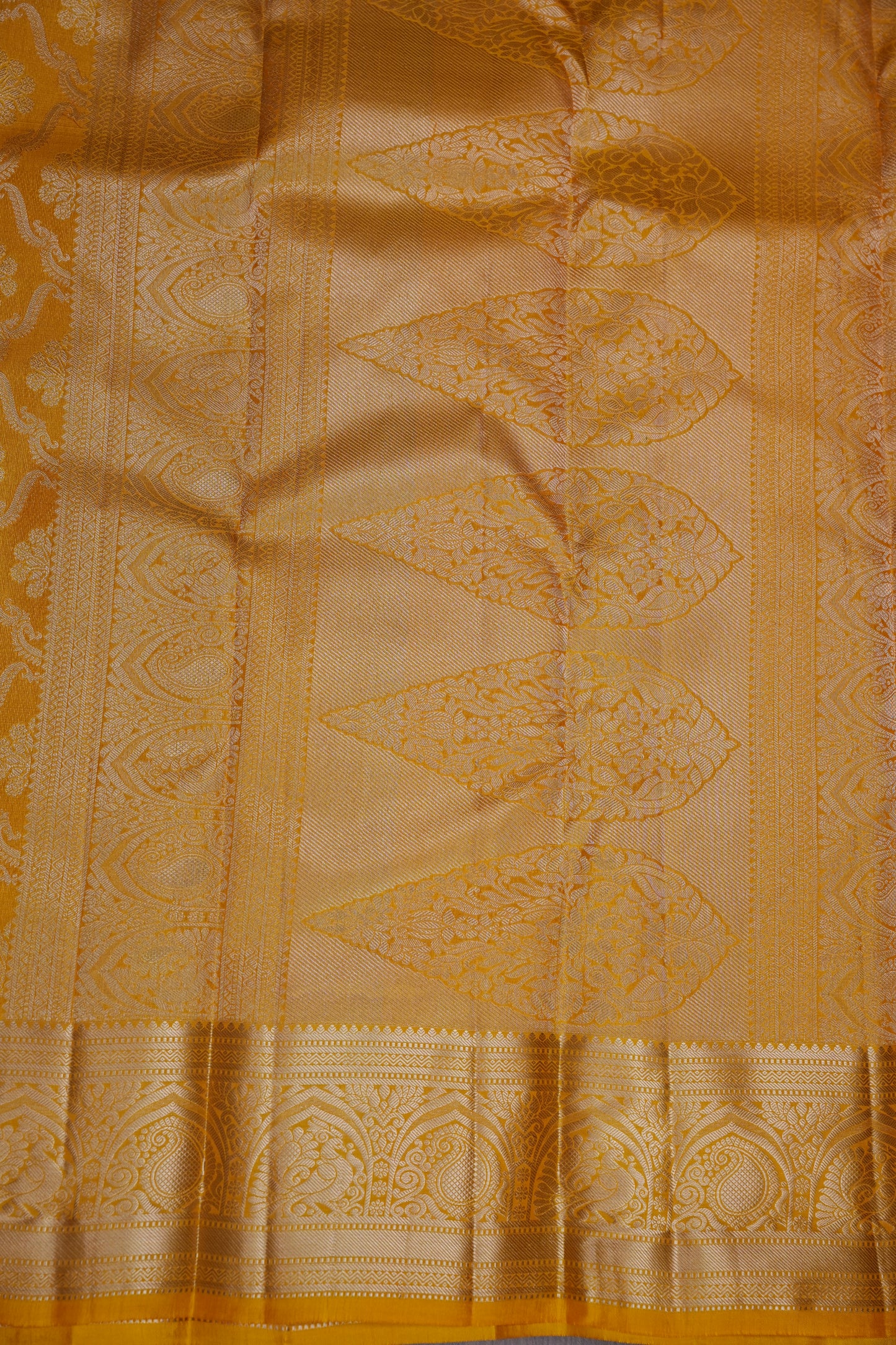 Mustard Gold Pure Kanchivaram Silk Saree|Silk Mark Certified.