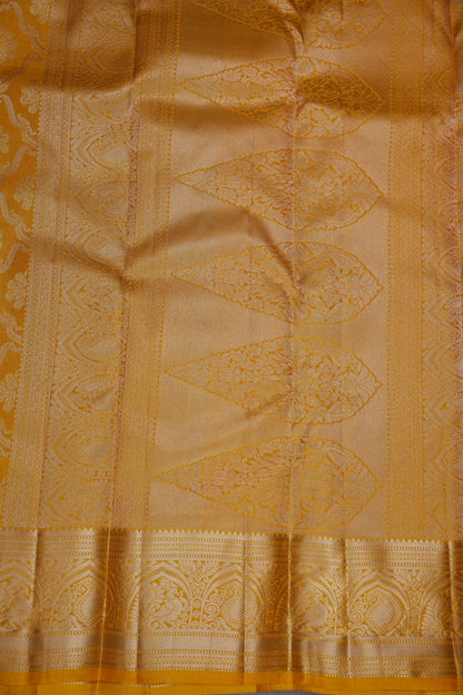 Mustard Gold Pure Kanchivaram Silk Saree|Silk Mark Certified.