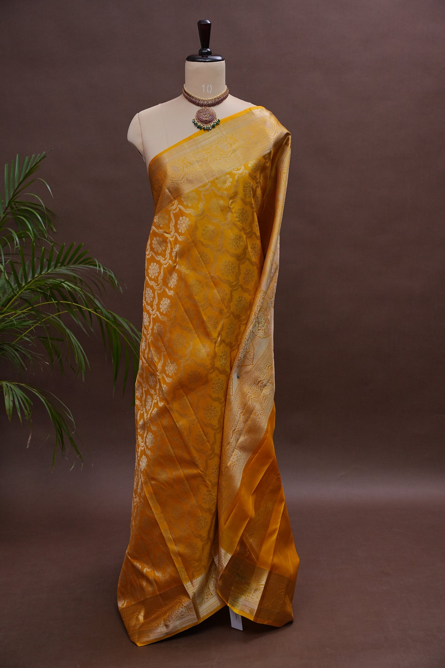 Mustard Gold Pure Kanchivaram Silk Saree|Silk Mark Certified.