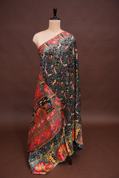 Kashmiri Pashmina Story Telling Saree - Black