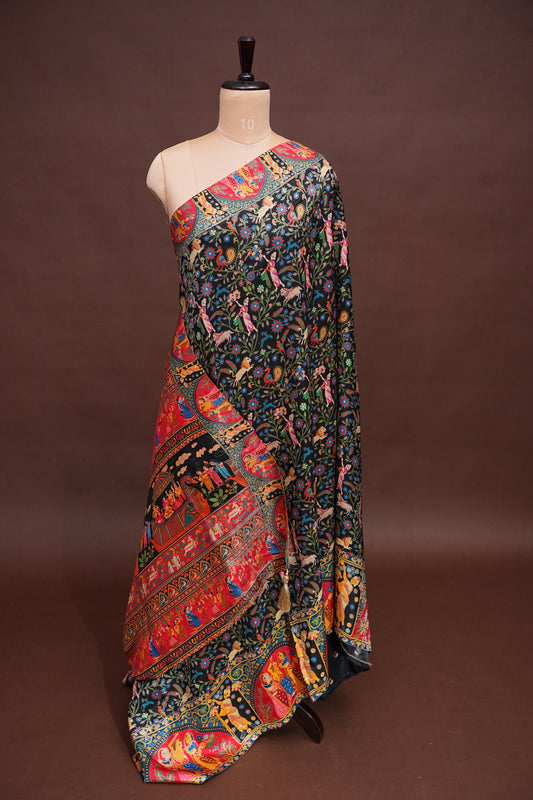 Kashmiri Pashmina Story Telling Saree - Black
