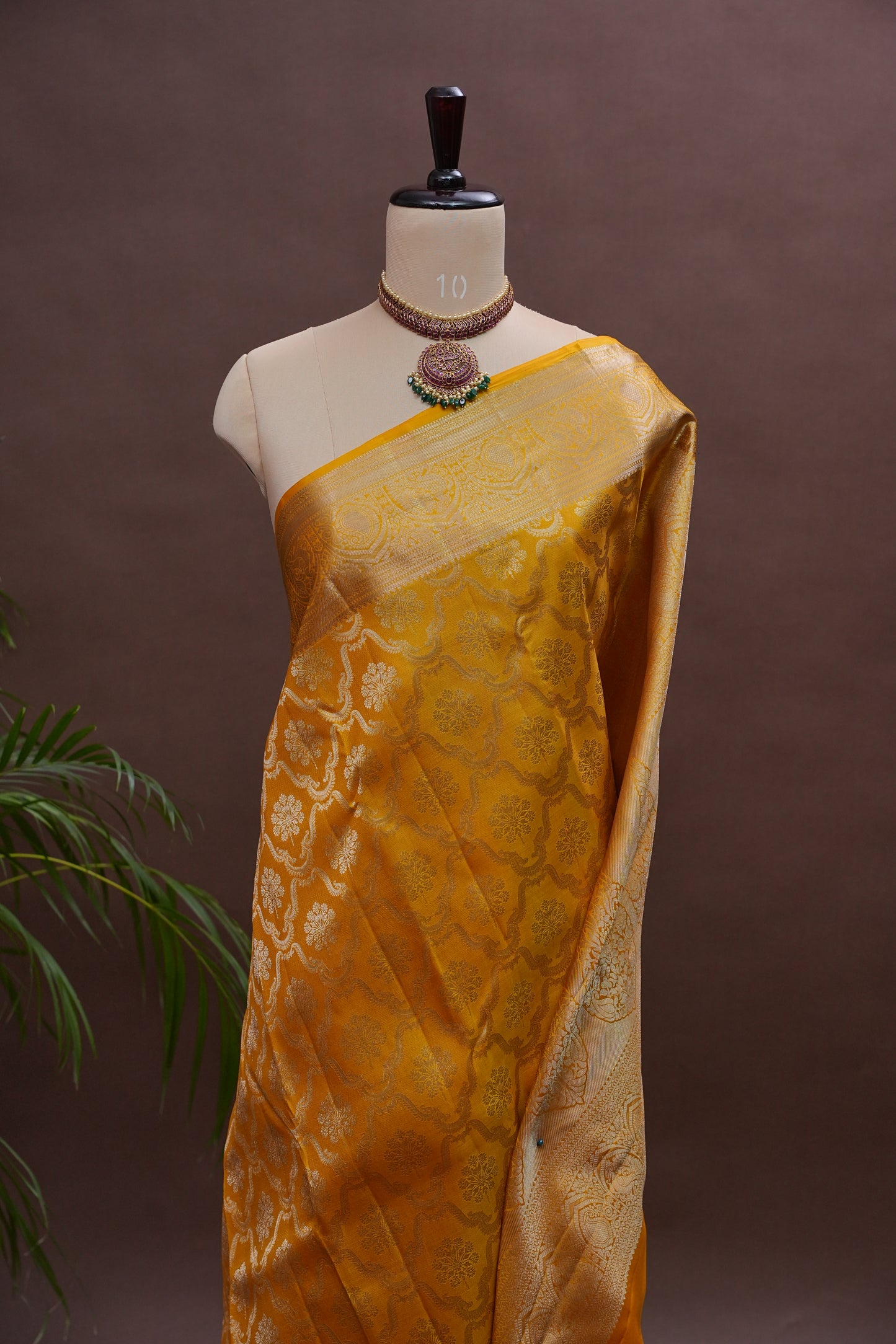 Mustard Gold Pure Kanchivaram Silk Saree|Silk Mark Certified.