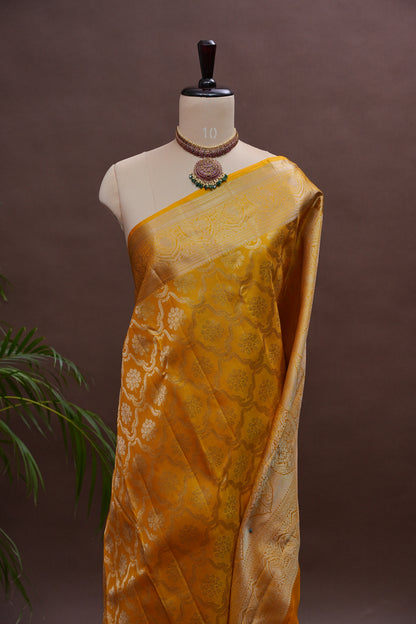 Mustard Gold Pure Kanchivaram Silk Saree|Silk Mark Certified.