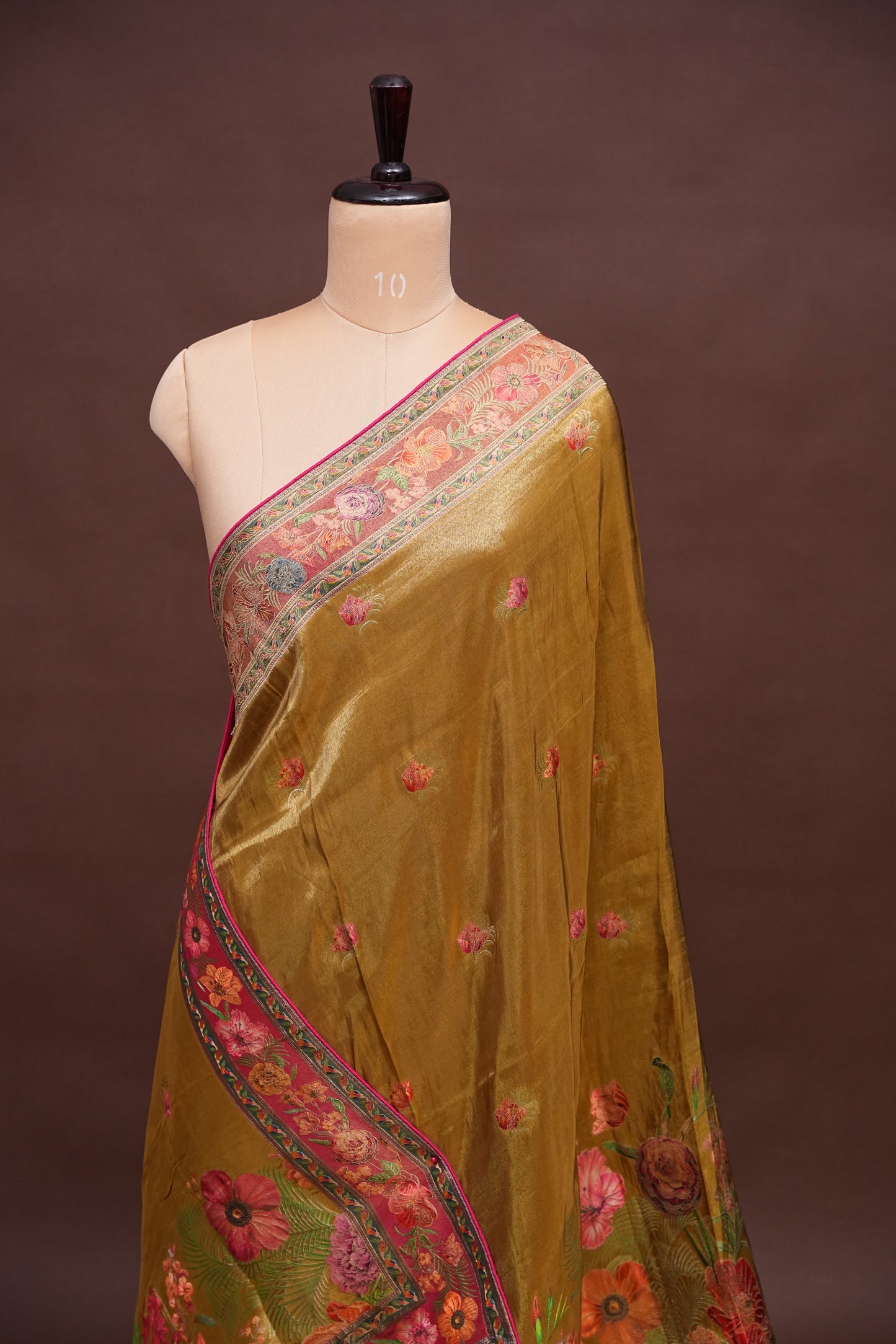 Kashmiri Pashmina Mellow Tissue Saree - Mustard Gold