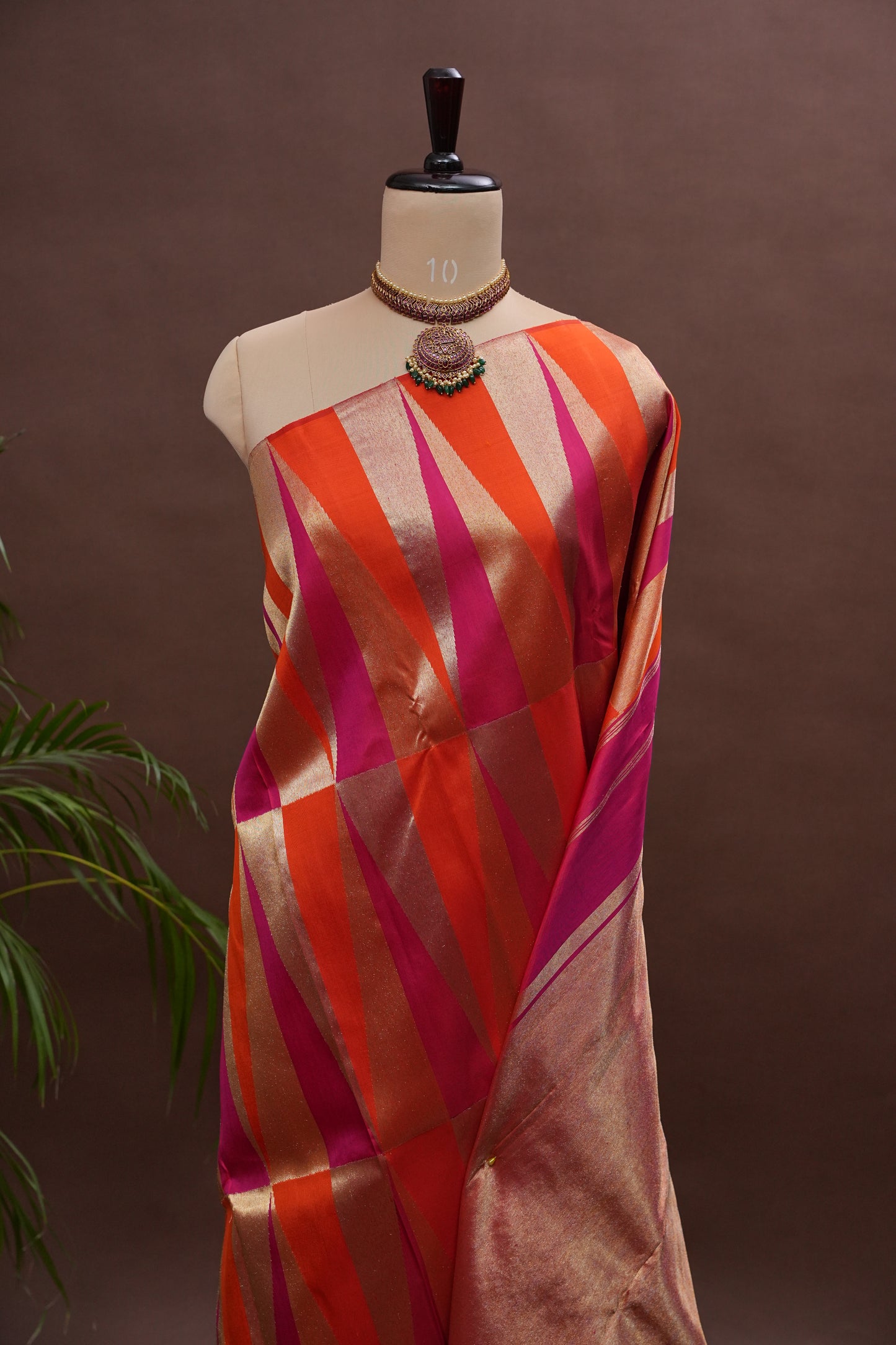 Hot Pink & Vermilion Orange Pure Kanchipuram Silk Saree | Silk Mark Certified