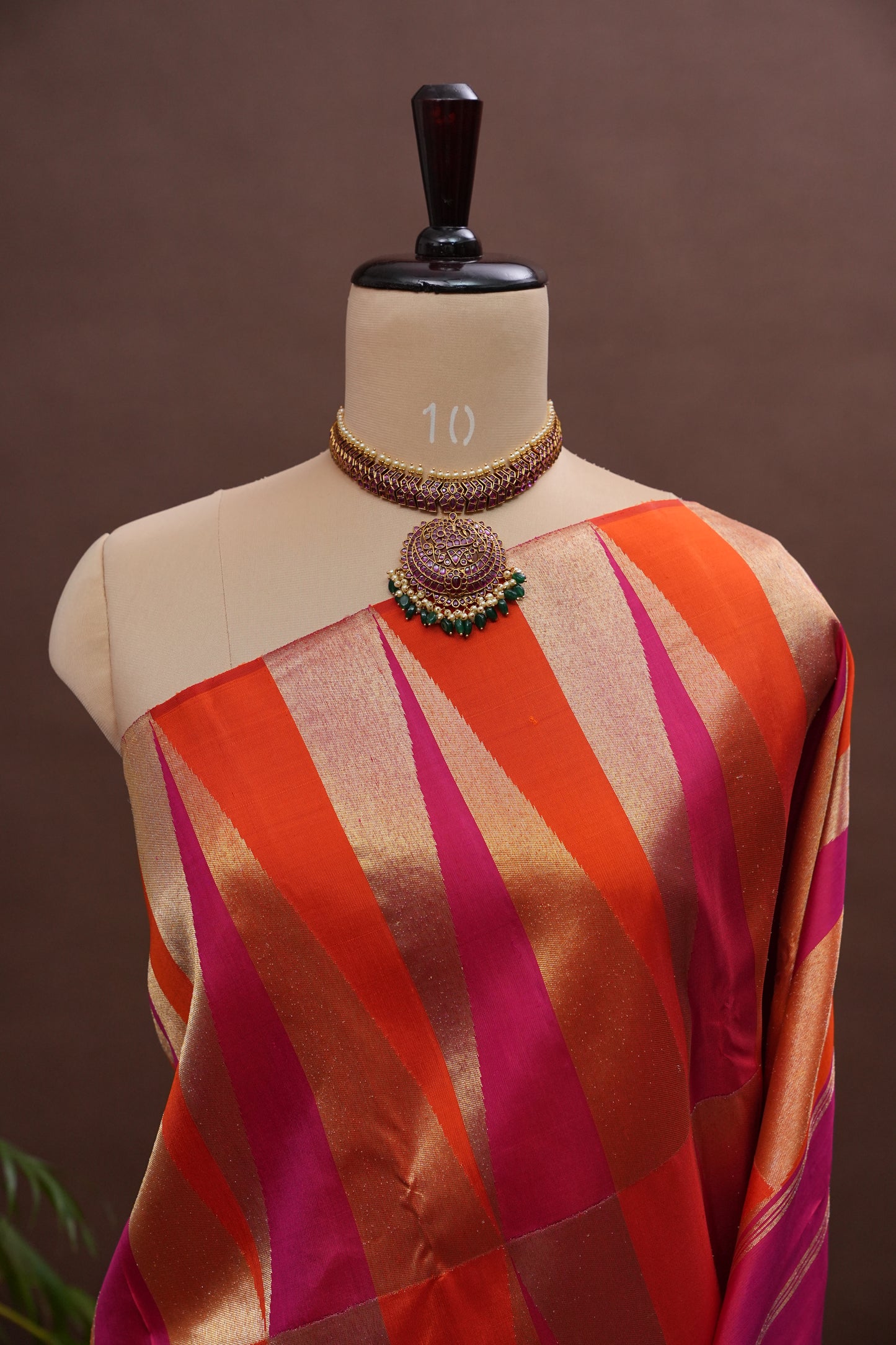 Hot Pink & Vermilion Orange Pure Kanchipuram Silk Saree | Silk Mark Certified
