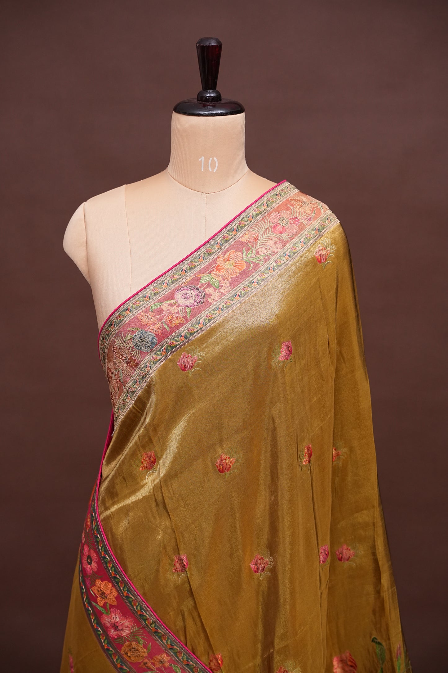 Kashmiri Pashmina Mellow Tissue Saree - Mustard Gold