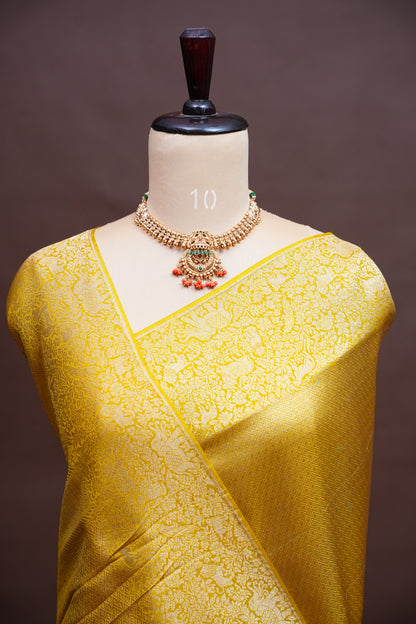 Shikargah Soft Banarasi Silk Saree–Yellow