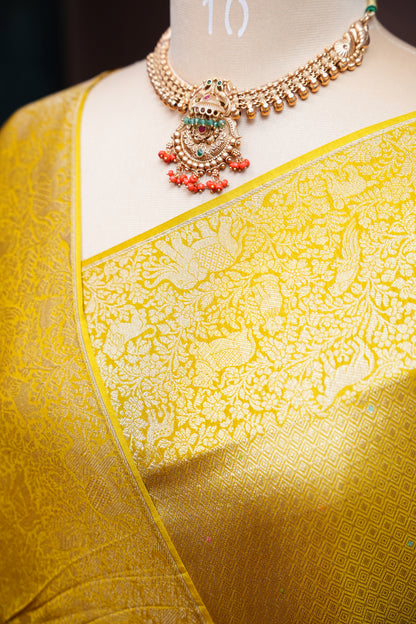 Shikargah Soft Banarasi Silk Saree–Yellow