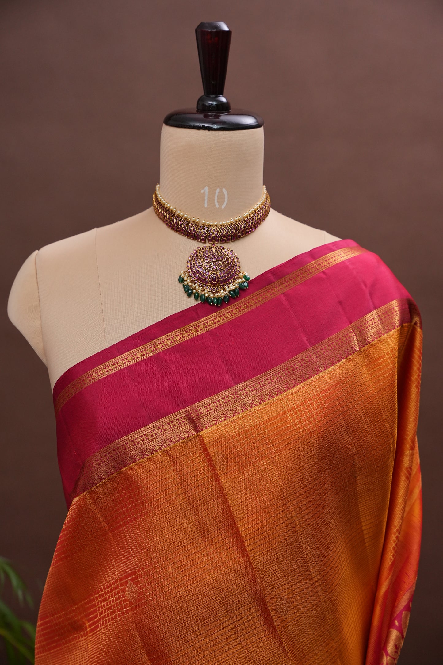 Mustard Gold & Deep Red Pure Kanchipuram Silk Saree | Silk Mark Certified