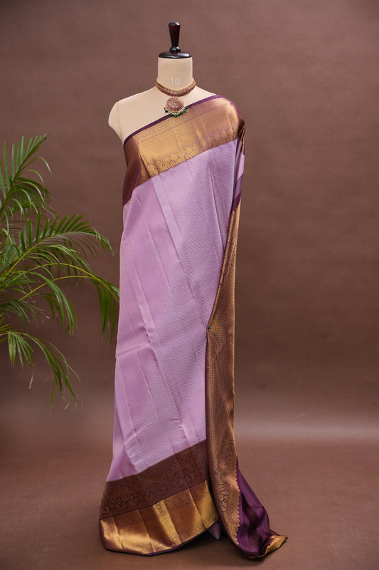 Lavender & Deep Violet Pure Kanchipuram Silk Saree | Silk Mark Certified