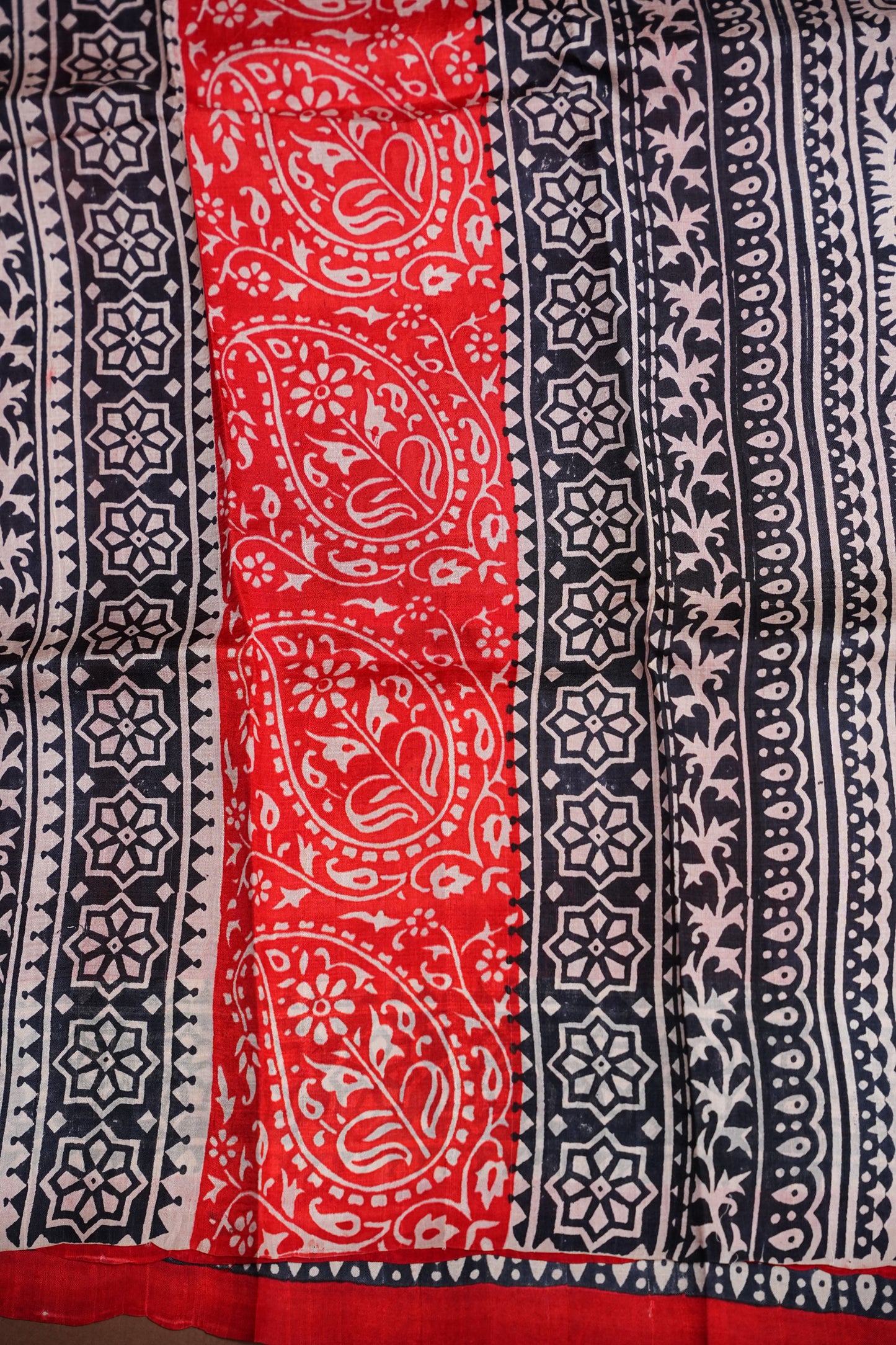 Purely Handpainted Classic On Pure Tussar Silk Saree-Red & Black|Silk Mark Certified