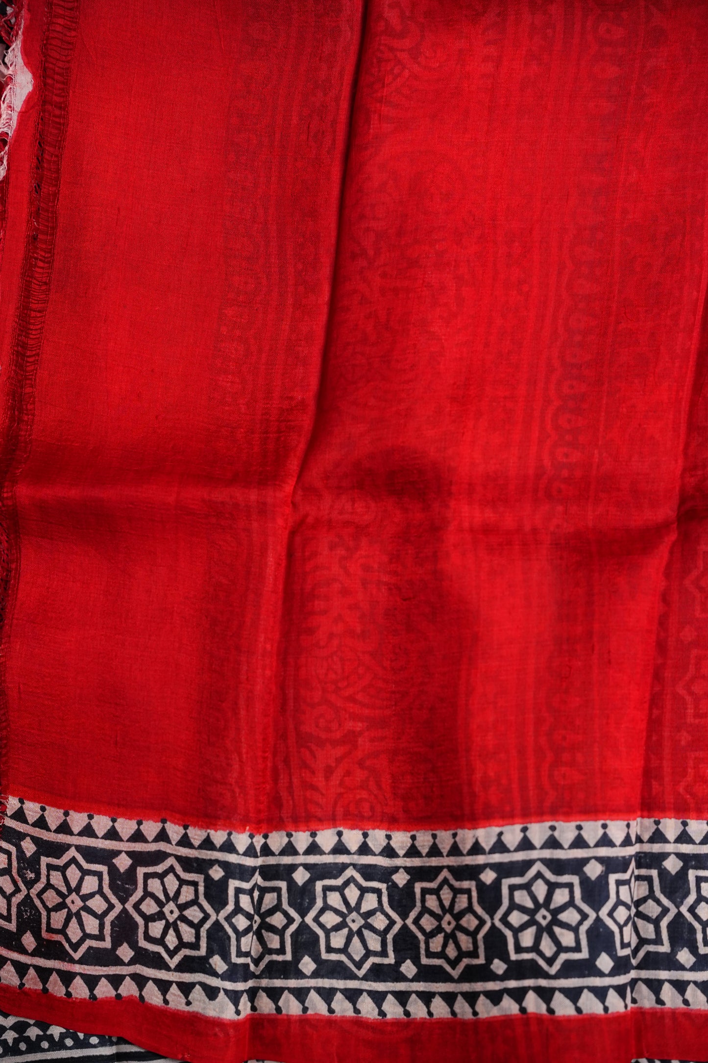Purely Handpainted Classic On Pure Tussar Silk Saree-Red & Black|Silk Mark Certified