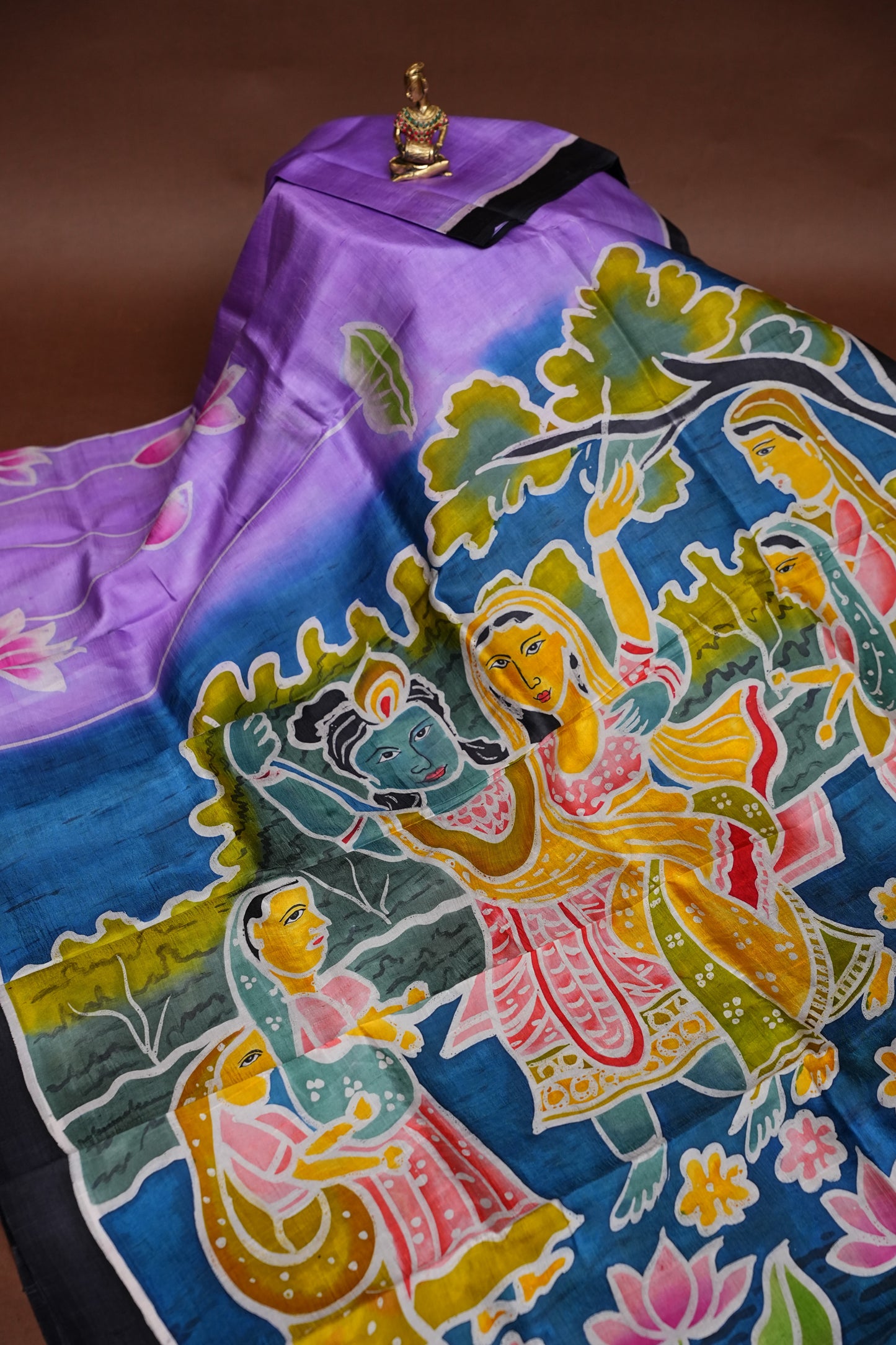 Purely Handpainted Batik Floral On Pure Tussar Silk Saree-Lavender|Silk Mark Certified