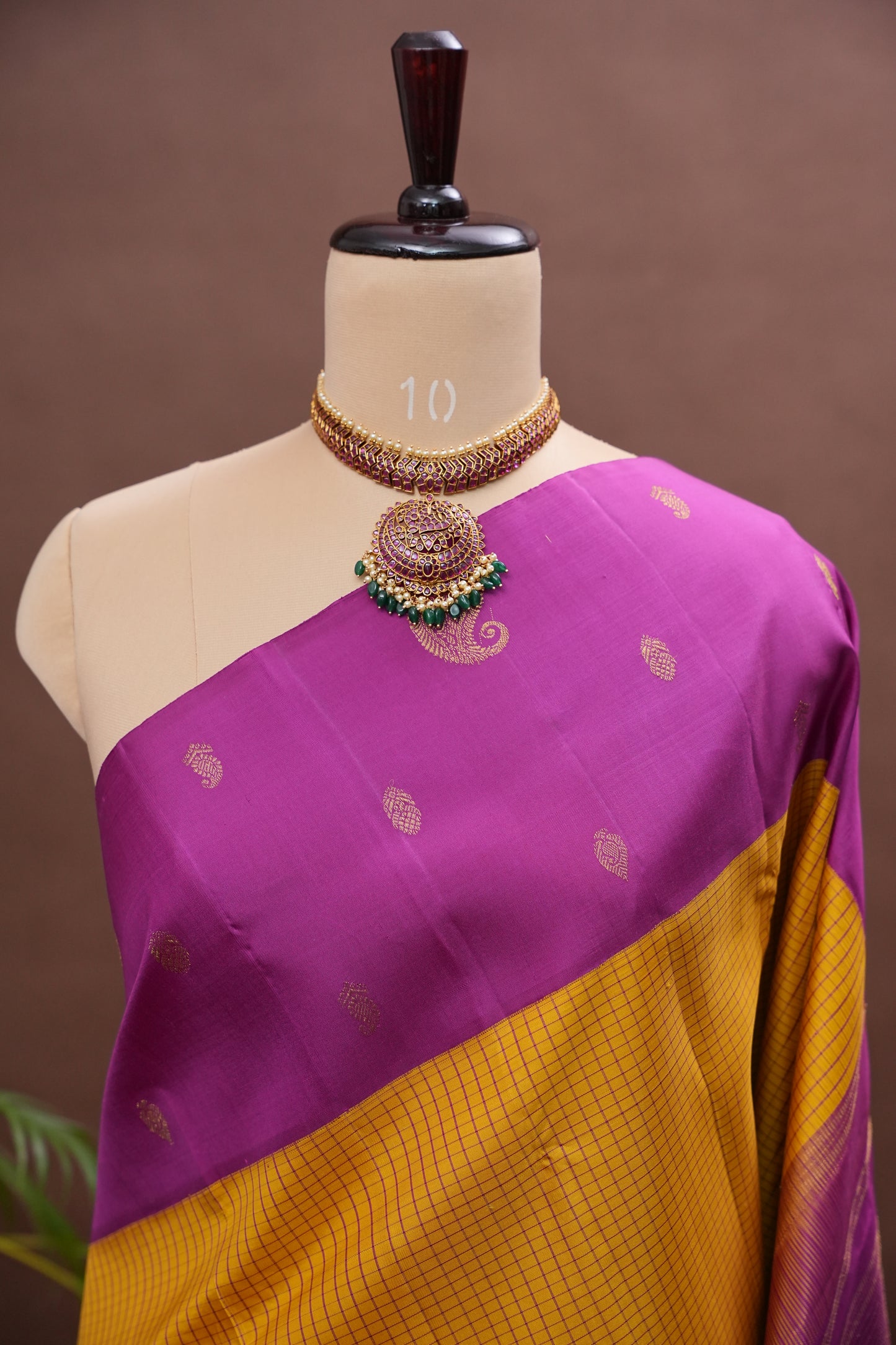 Mustard Yellow & Magenta Pure Kanchipuram Silk Saree | Silk Mark Certified