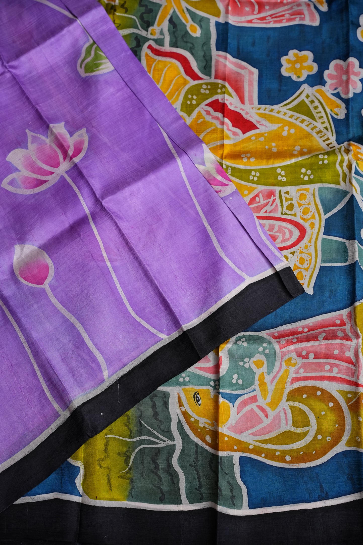 Purely Handpainted Batik Floral On Pure Tussar Silk Saree-Lavender|Silk Mark Certified
